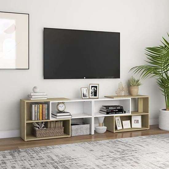 Carolus Wooden TV Stand With Shelves In White Sonoma Oak_1