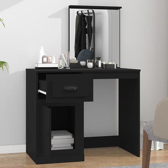 Carpi Wooden Dressing Table With Mirror In Black_2