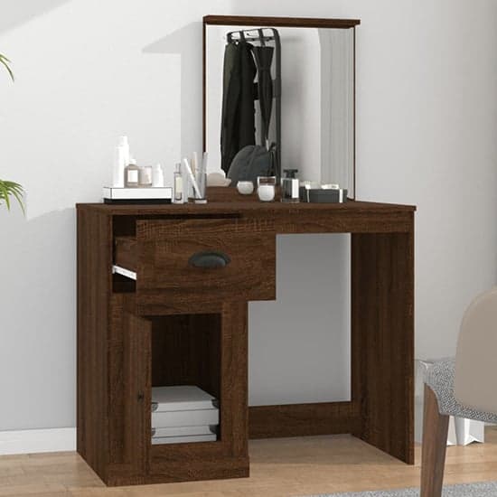 Carpi Wooden Dressing Table With Mirror In Brown Oak_2