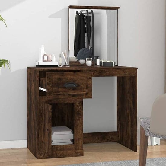 Carpi Wooden Dressing Table With Mirror In Smoked Oak_2