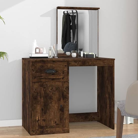 Carpi Wooden Dressing Table With Mirror In Smoked Oak_1