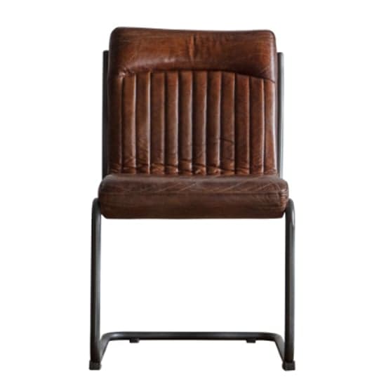 Carpi Leather Dining Chair With Metal Frame In Brown_3