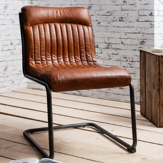 Carpi Leather Dining Chair With Metal Frame In Brown_1