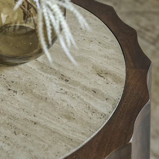 Carpi Marble Side Table In Dark Mango Wood Frame_2