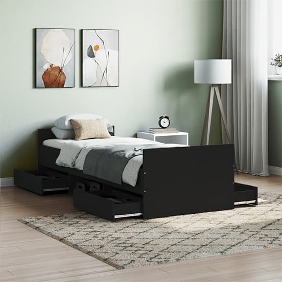 Carpi Wooden Single Bed With 4 Drawers in Black_1