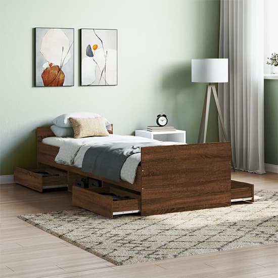 Carpi Wooden Single Bed With 4 Drawers in Brown Oak_1