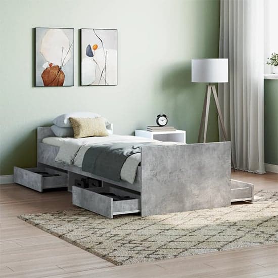 Carpi Wooden Single Bed With 4 Drawers in Concrete Effect_1