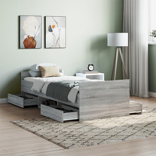 Carpi Wooden Single Bed With 4 Drawers in Grey Sonoma Oak_1