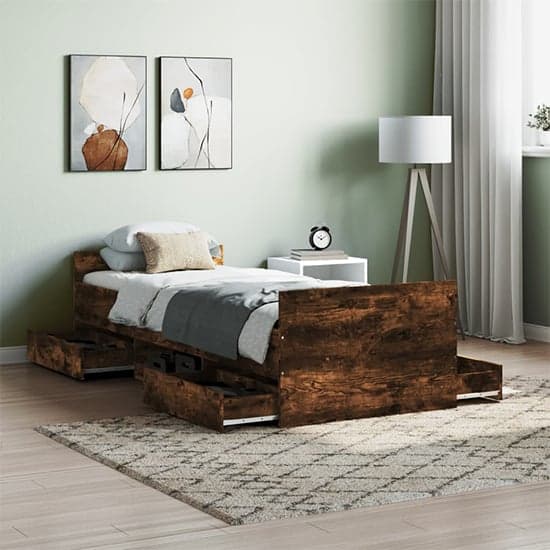 Carpi Wooden Single Bed With 4 Drawers in Smoked Oak_1