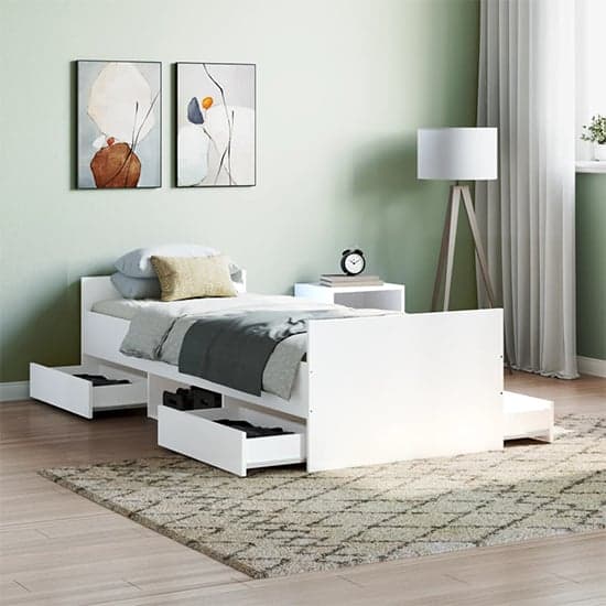Carpi Wooden Single Bed With 4 Drawers in White_1