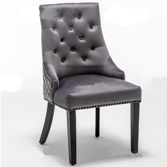 Carrboro Round Knocker Dark Grey Velvet Dining Chair In Pair_2