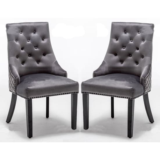 Carrboro Round Knocker Dark Grey Velvet Dining Chair In Pair_1