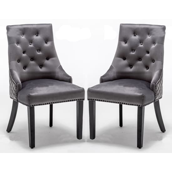 Carrboro Round Knocker Dark Grey Velvet Dining Chair In Pair