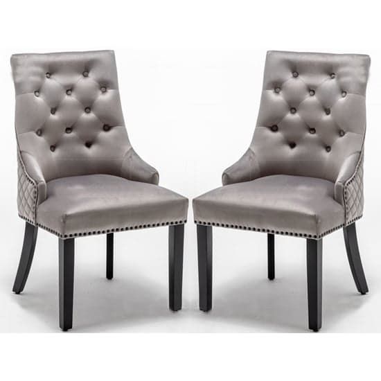 Carrboro Round Knocker Light Grey Velvet Dining Chair In Pair_1