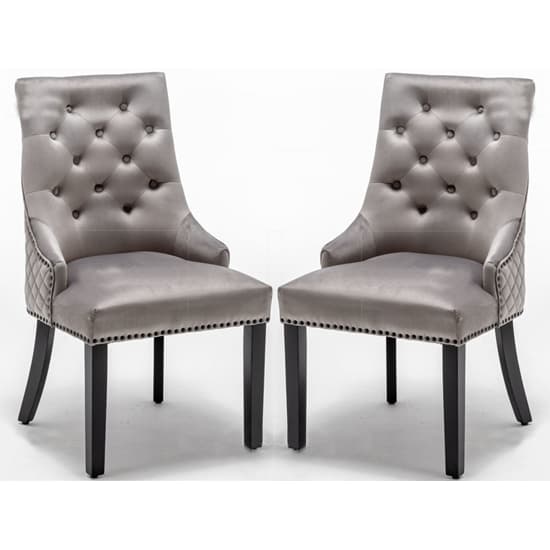 Carrboro Round Knocker Light Grey Velvet Dining Chair In Pair
