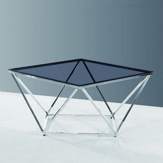 Penge Glass Coffee Table In Smoke With Polished Steel Frame_1