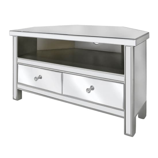 Carson Mirrored TV Stand Corner With 2 Drawers In Silver_2