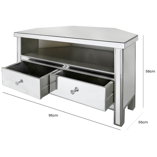 Carson Mirrored TV Stand Corner With 2 Drawers In Silver_3
