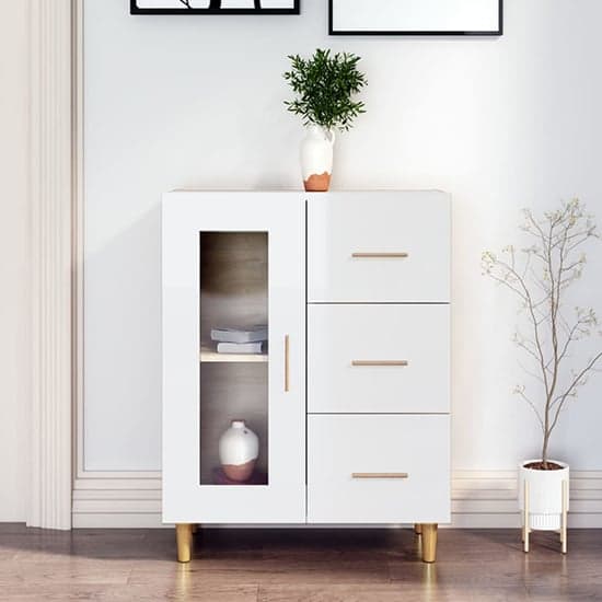 Cartier High Gloss Sideboard With 1 Door 3 Drawers In White_1