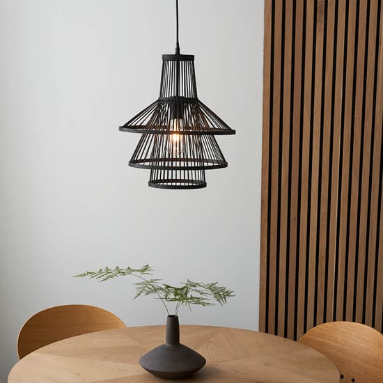 Cary Ceiling Pendant Light With Dark Stained Bamboo Framework_4