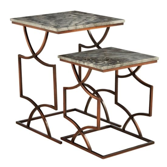 Casa Grey Marble Set Of 2 Side Tables With Bronze Metal Frame_2