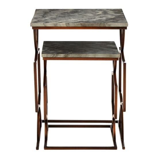 Casa Grey Marble Set Of 2 Side Tables With Bronze Metal Frame_3