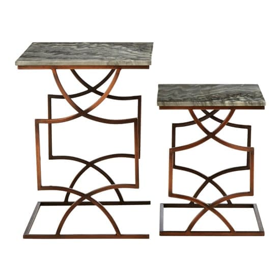 Casa Grey Marble Set Of 2 Side Tables With Bronze Metal Frame_1