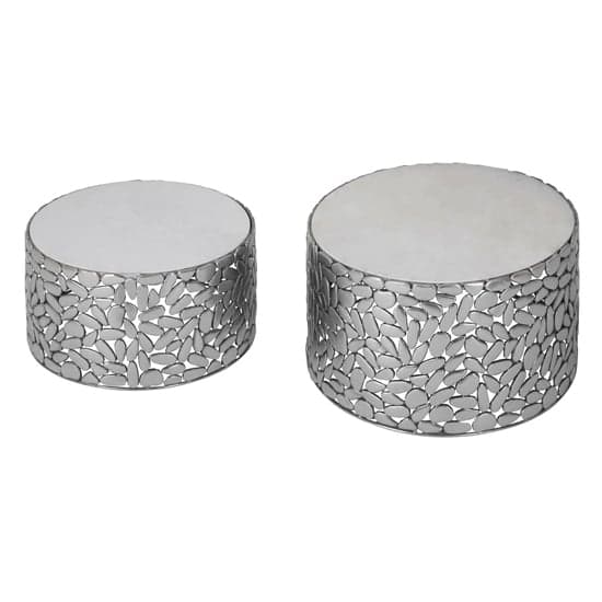 Casa Marble Set Of 2 Side Tables With Antique Pewter Frame_2