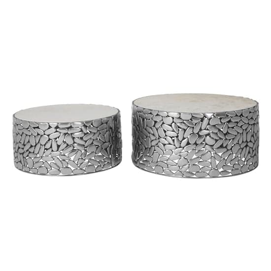 Casa Marble Set Of 2 Side Tables With Antique Pewter Frame_3