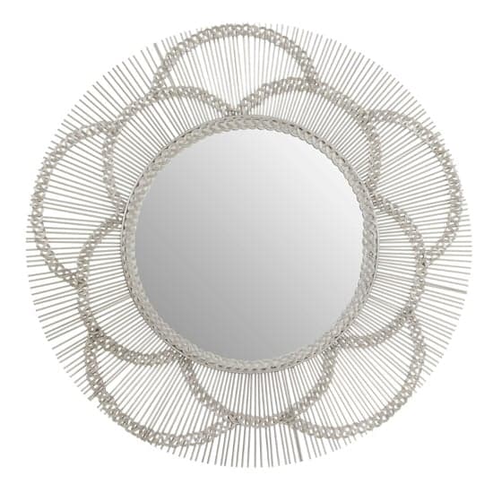 Casa Round Floral Effect Wall Mirror In Silver Metal Frame_1