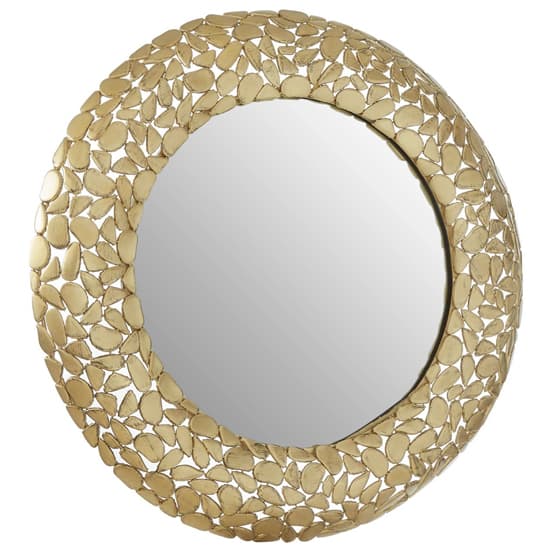 Casa Round Pebble Design Wall Mirror In Brass Metal Frame_2
