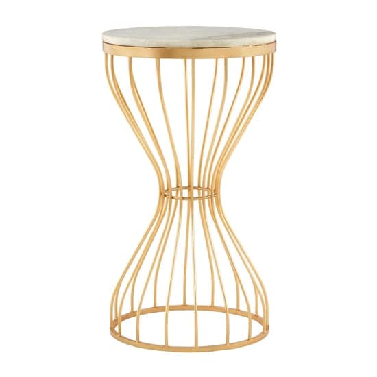 Casa Round White Marble Side Table With Gold Pinched Frame_2