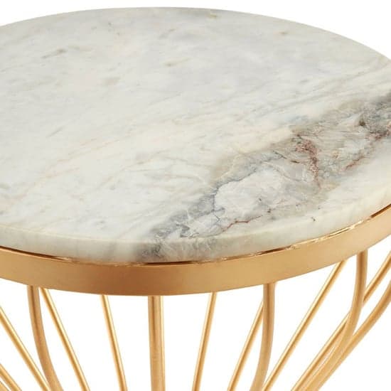Casa Round White Marble Side Table With Gold Pinched Frame_3