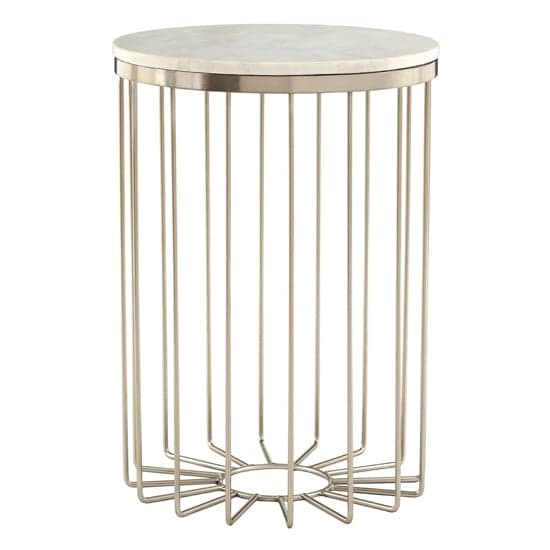 Casa Round White Marble Side Table With Silver Metal Frame_2