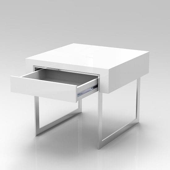 Casa High Gloss Side Table With 1 Drawer In White_4
