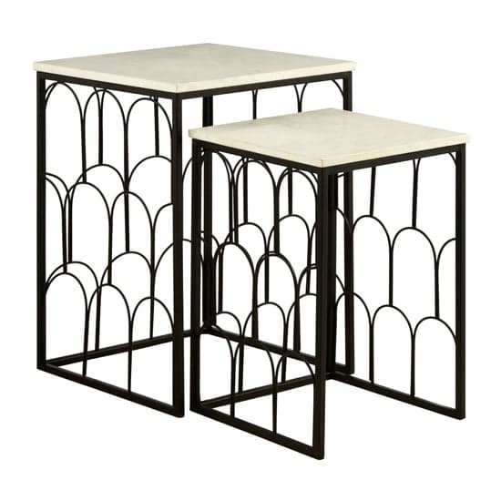Casa Square Marble Set Of 2 Side Tables With Black Metal Frame_2