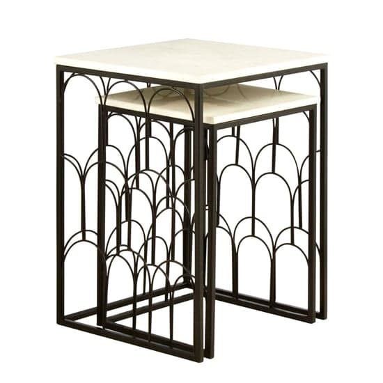 Casa Square Marble Set Of 2 Side Tables With Black Metal Frame_1