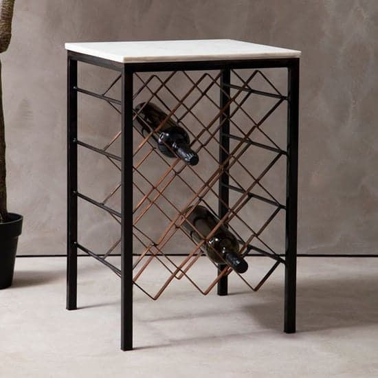 Casa Square White Marble Side Table With Wine Rack_1