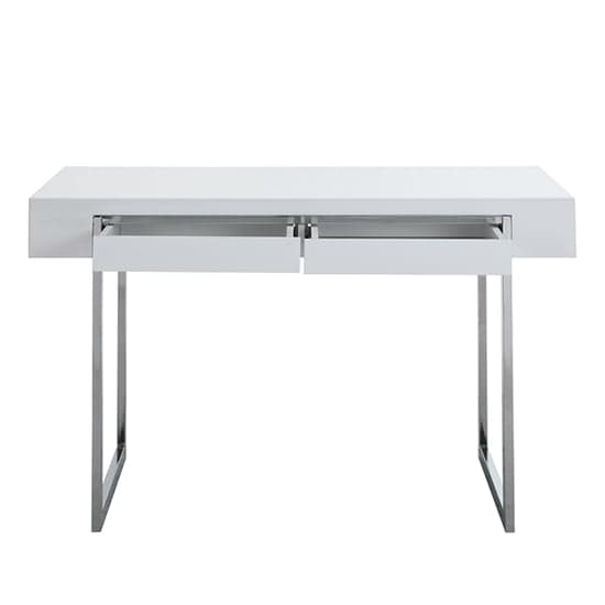 Casa High Gloss Computer Desk With 2 Drawers In White_4