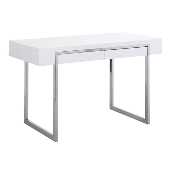 Casa High Gloss Computer Desk With 2 Drawers In White Furniture in