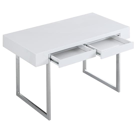 Casa High Gloss Computer Desk With 2 Drawers In White_6