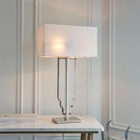 Cascade White Fabric Shade Table Lamp In Clear Crystal_3