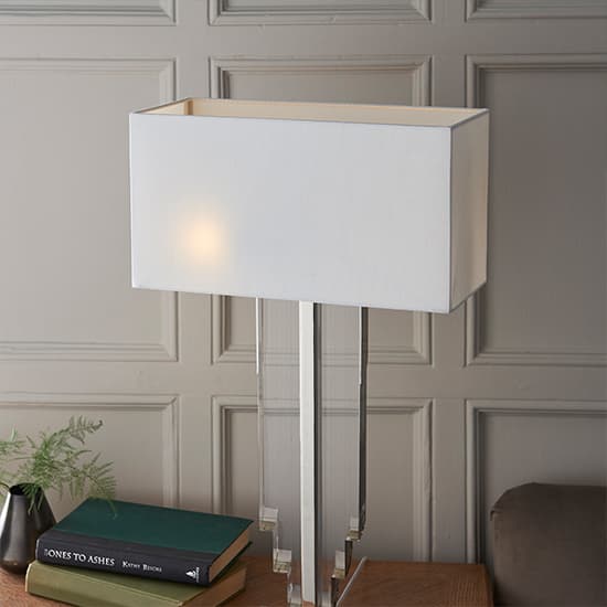 Cascade White Fabric Shade Table Lamp In Clear Crystal_7