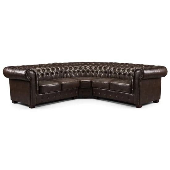 Caskey Bonded Leather Corner Sofa In Antique Brown_1