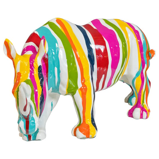 Casper Rhino Statuette Sculpture In White And Multicolored_5