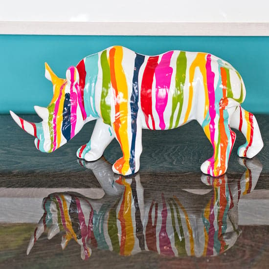Casper Rhino Statuette Sculpture In White And Multicolored_1
