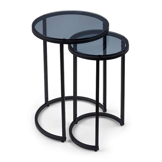 Casper Round Smoked Glass Nest Of 2 Tables With Black Frame_1
