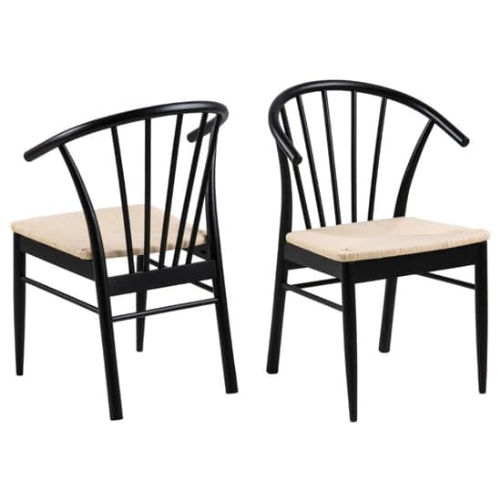 Cassan Matt Black Wooden Dining Chairs In Pair_1