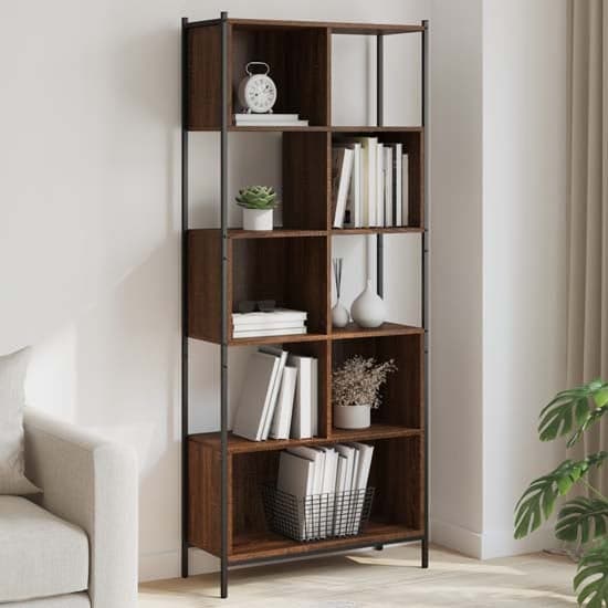 Cassis Wooden Bookcase With 5 Shelves In Brown Oak_1