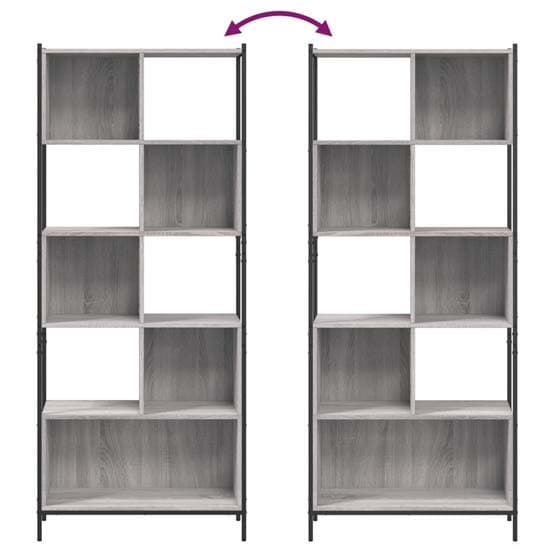 Cassis Wooden Bookcase With 5 Shelves In Grey Sonoma Oak_6